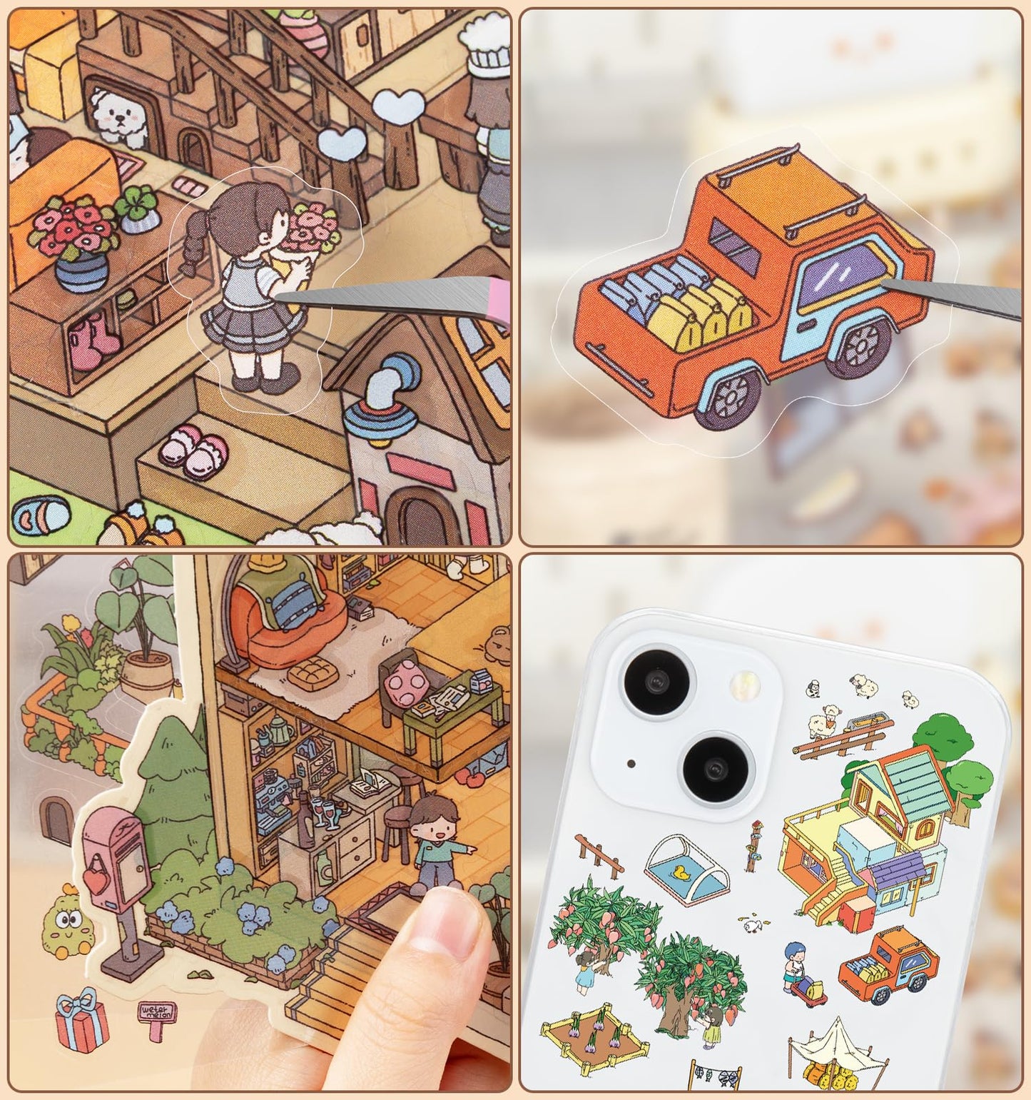 Pindda Sticker Book: 6 Sets 3D House Stickers for DIY Mini Scenes