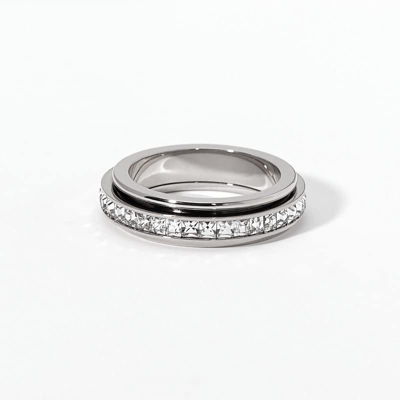 Pingyongchang Titanium Anxiety Ring — Spinner Fidget Band with Cubic Zirconia