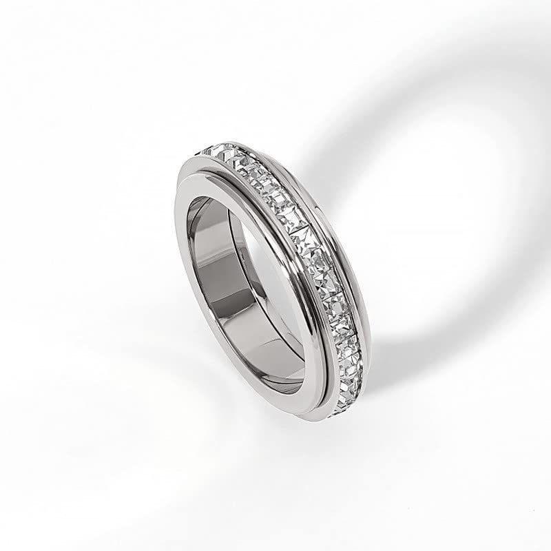 Pingyongchang Titanium Anxiety Rings – Hypoallergenic Spinner Fidget Ring with Cubic Zirconia