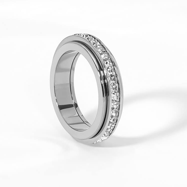 Pingyongchang Titanium Anxiety Rings – Hypoallergenic Spinner Fidget Ring with Cubic Zirconia