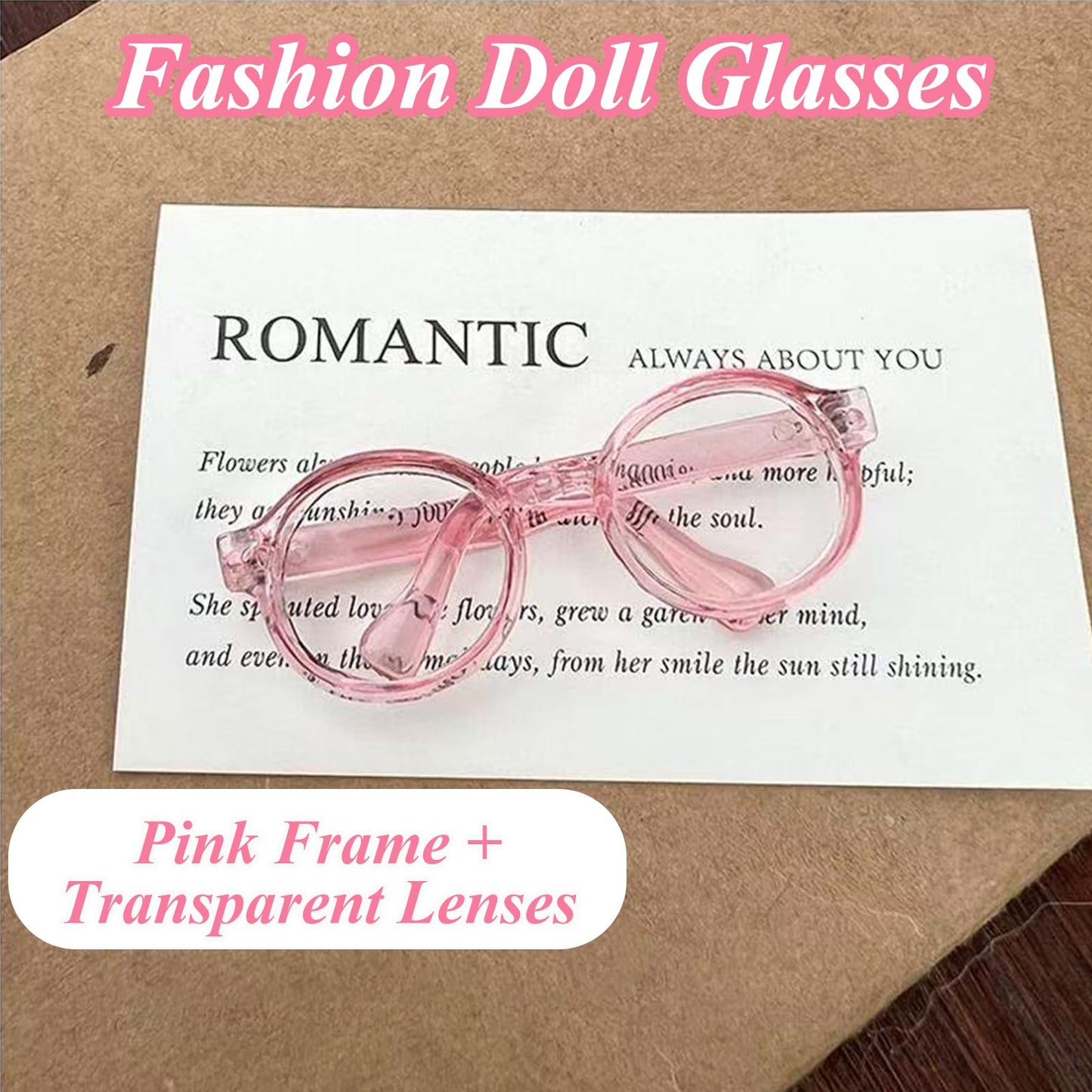 Pink 4-Piece Doll Outfit Set for 17cm Dolls – Dress, Hairpin, Glasses, Rabbit Charm