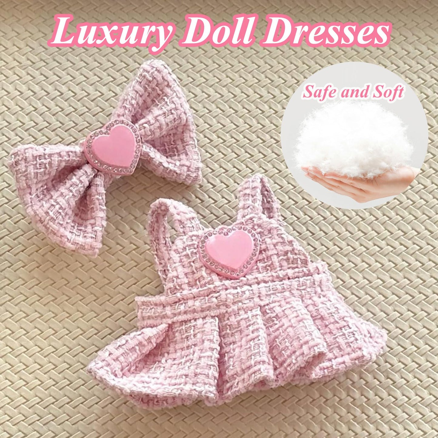 Pink 4-Piece Doll Outfit Set for 17cm Dolls – Dress, Hairpin, Glasses, Rabbit Charm