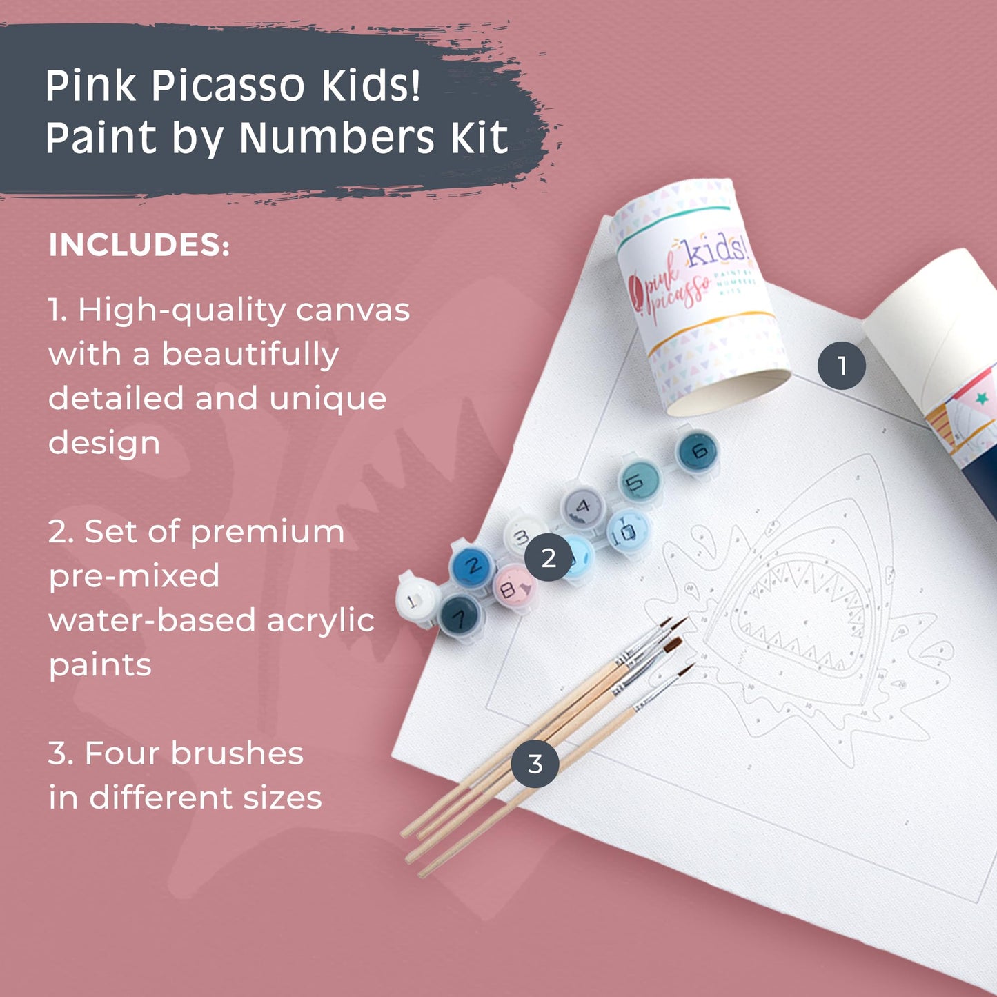 Pink Picasso Kids Paint by Number Kit for Ages 5-12 | DIY 8x10 Color by Numbers Canvas