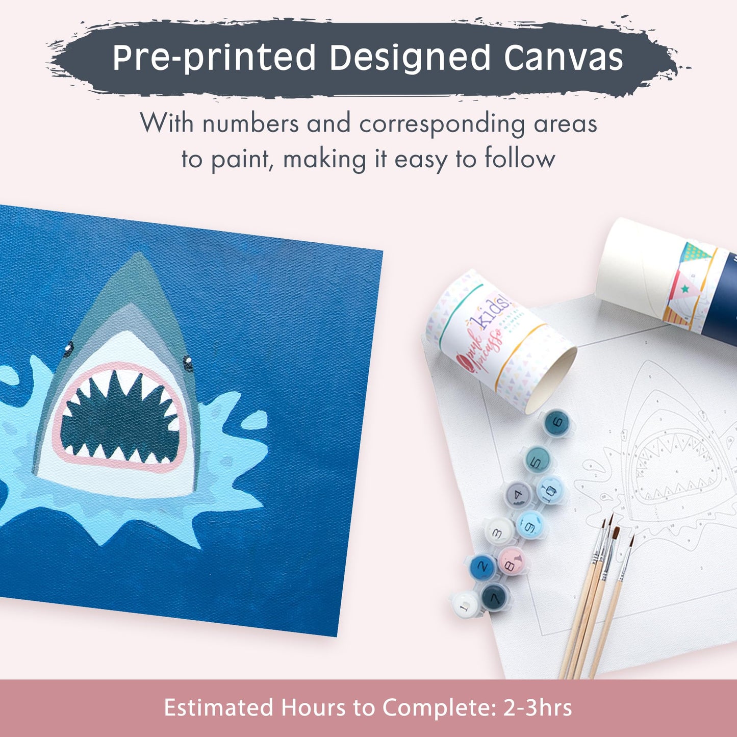 Pink Picasso Kids Paint by Number Kit for Ages 5-12 | DIY 8x10 Color by Numbers Canvas