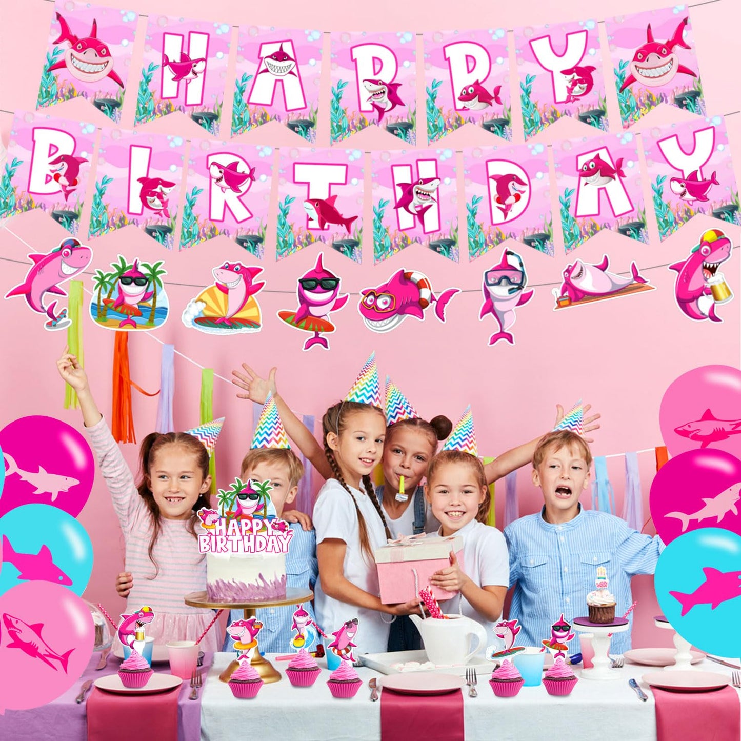 Pink Shark Birthday Decorations for Baby Girl – Balloons, Banners, Centerpieces & Cake Toppers