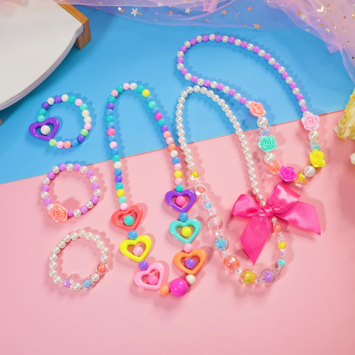 PinkSheep Kids Classic Jewelry – 6 Beaded Necklaces & Bracelets for Girls