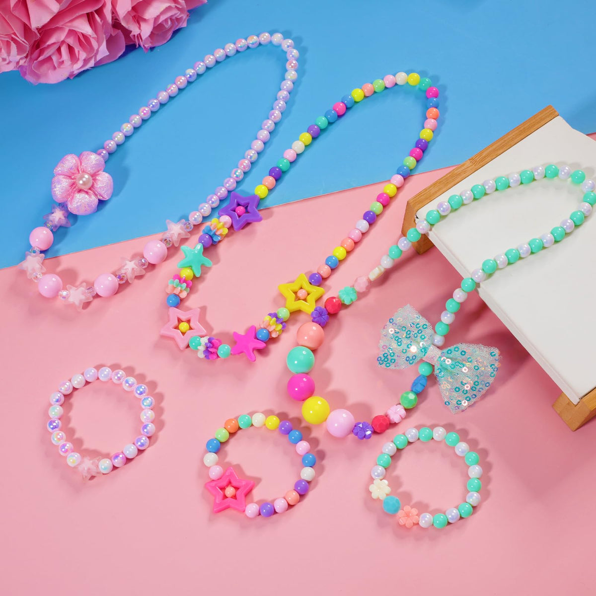 PinkSheep Kids Classic Jewelry – 6 Beaded Necklaces & Bracelets for Girls