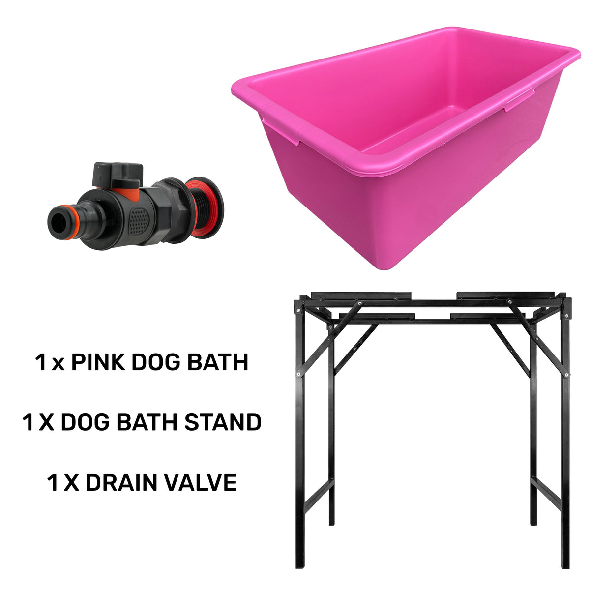 Pink Dog Bath with Drain Valve (Black) and Stand