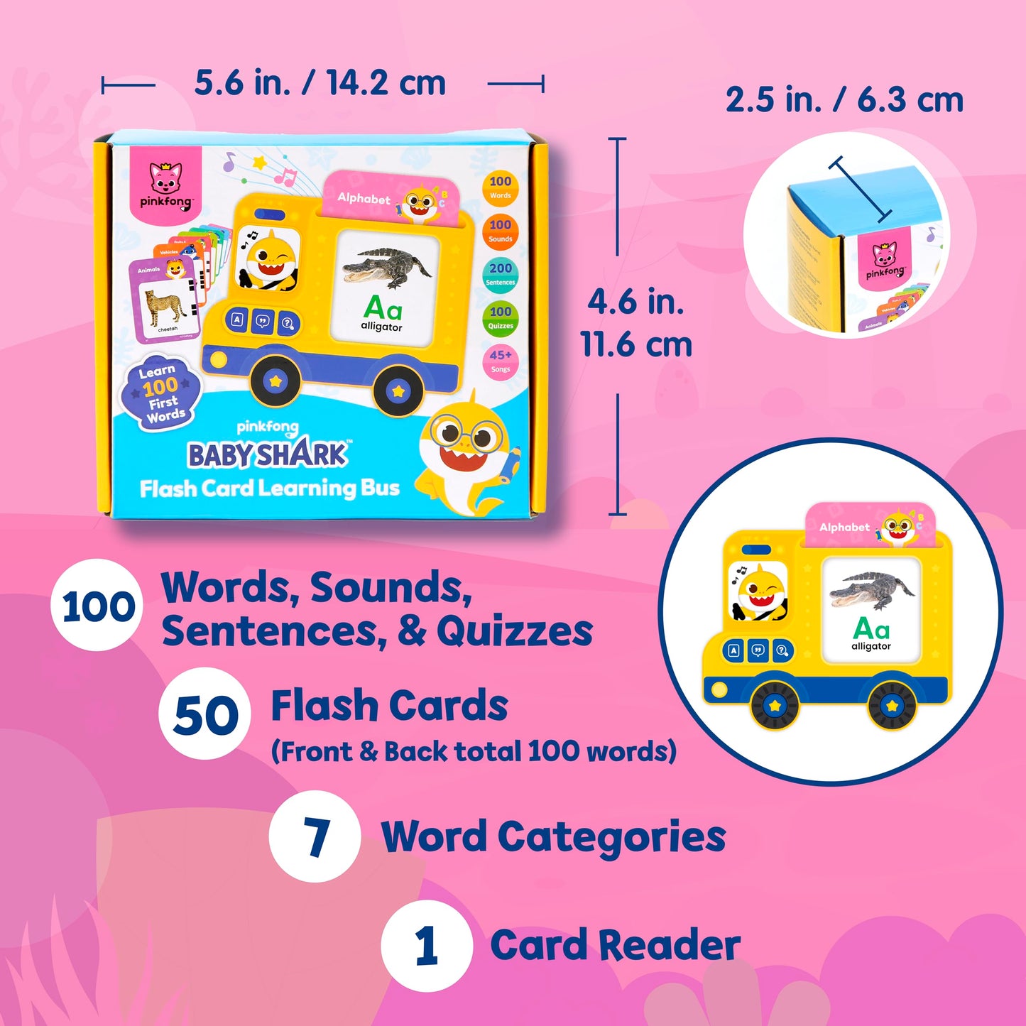 Pinkfong Baby Shark Flash Card Learning Bus – Interactive Toddler Toy & Storybook