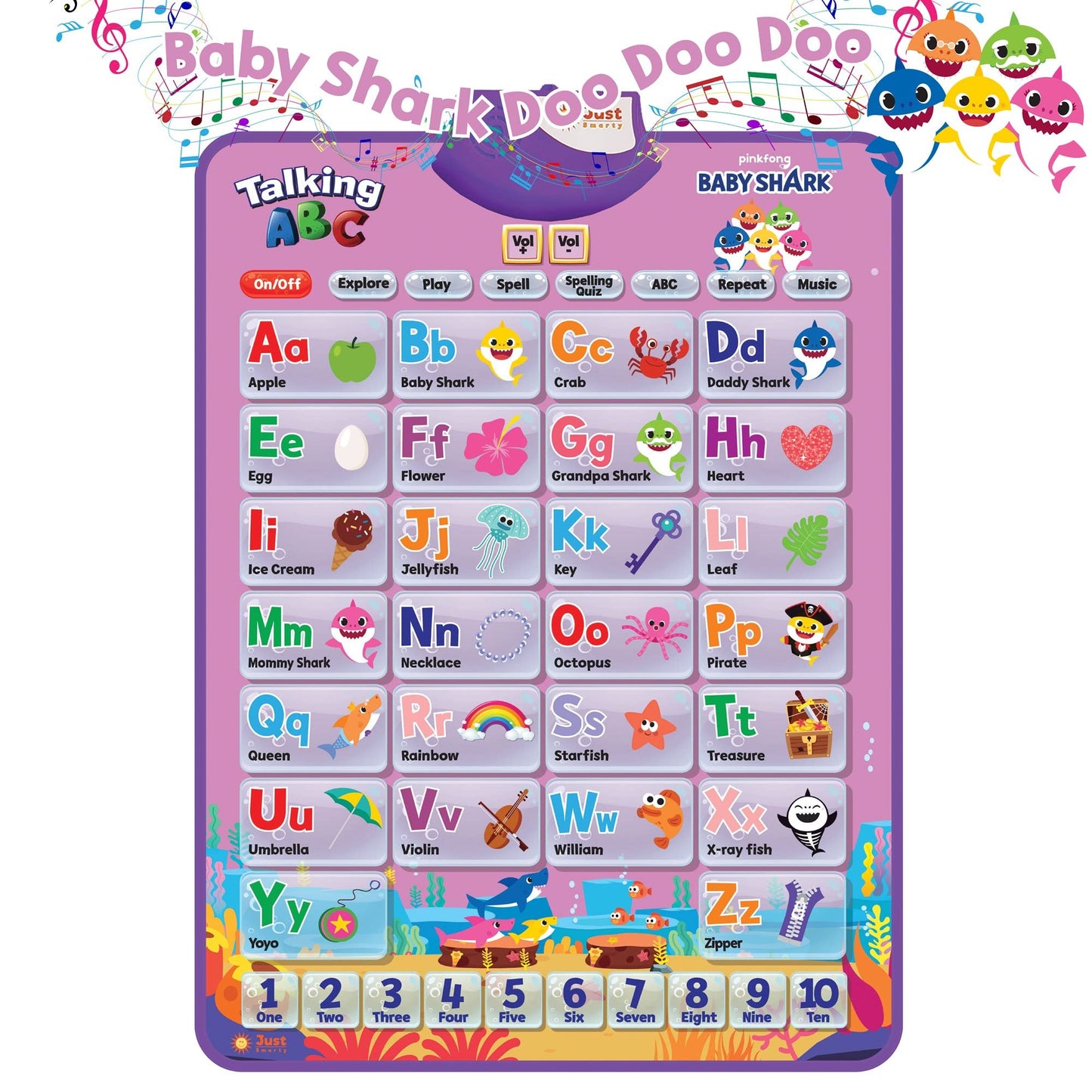 Pinkfong Alphabet & Number Learning Toy – Pink Edition | Official Baby Shark Musical Mat by PinkFong | Toddlers 1-3 | Just Smarty
