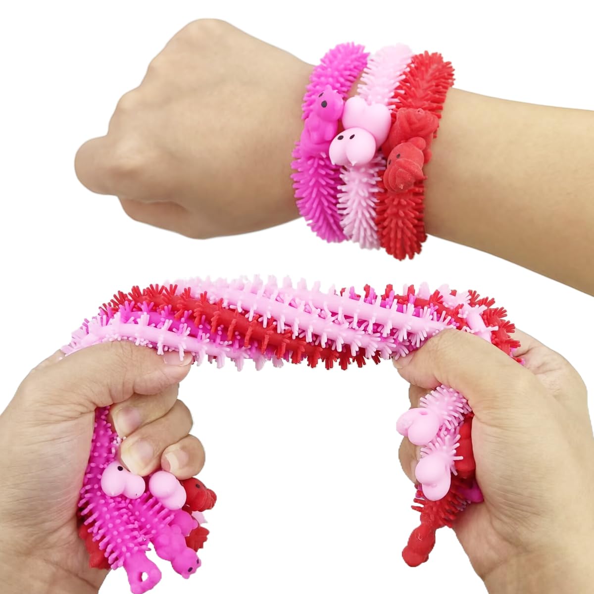 Pinkiwine 24 Pack Valentines Cards with Stretchy String Toys – Kids Classroom Valentines Day Gifts & Party Favors