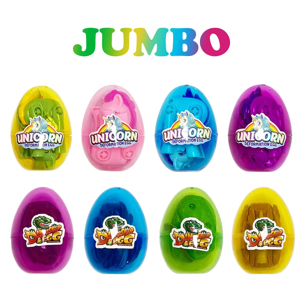 Pinkiwine 8 Pack Jumbo Unicorn & Dinosaur Deformation Eggs – Easter Toy Eggs Inside