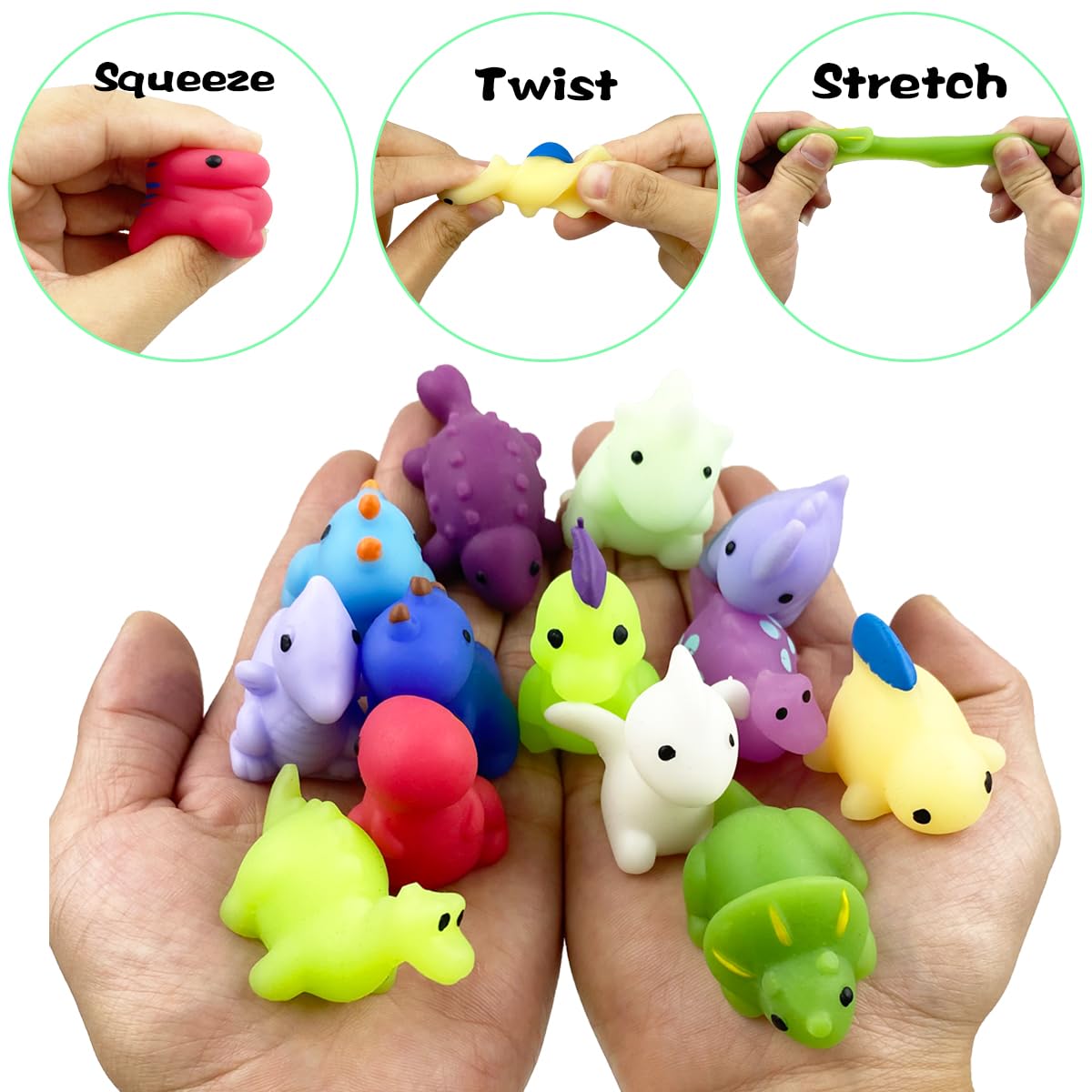Pinkiwine 24-Pack Dinosaur Mochi Squishy Valentines Cards – Kids Class Gifts & Party Favors