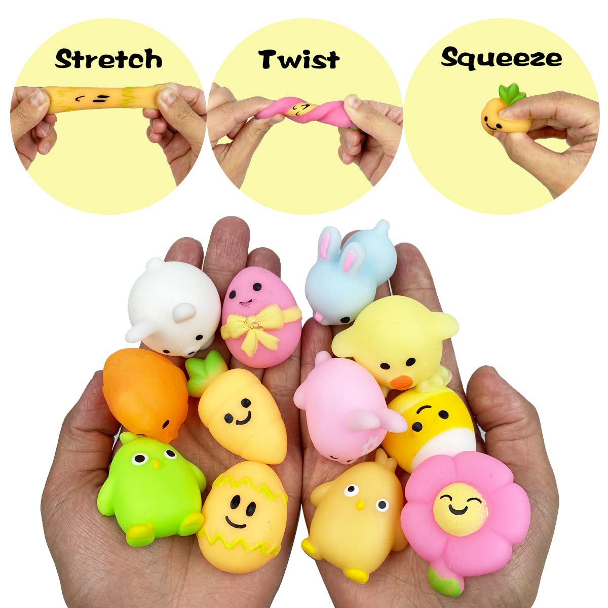 Pinkiwine 24 Pack Easter Eggs with Mochi Squishies – Colorful Easter Toys & Basket Fillers