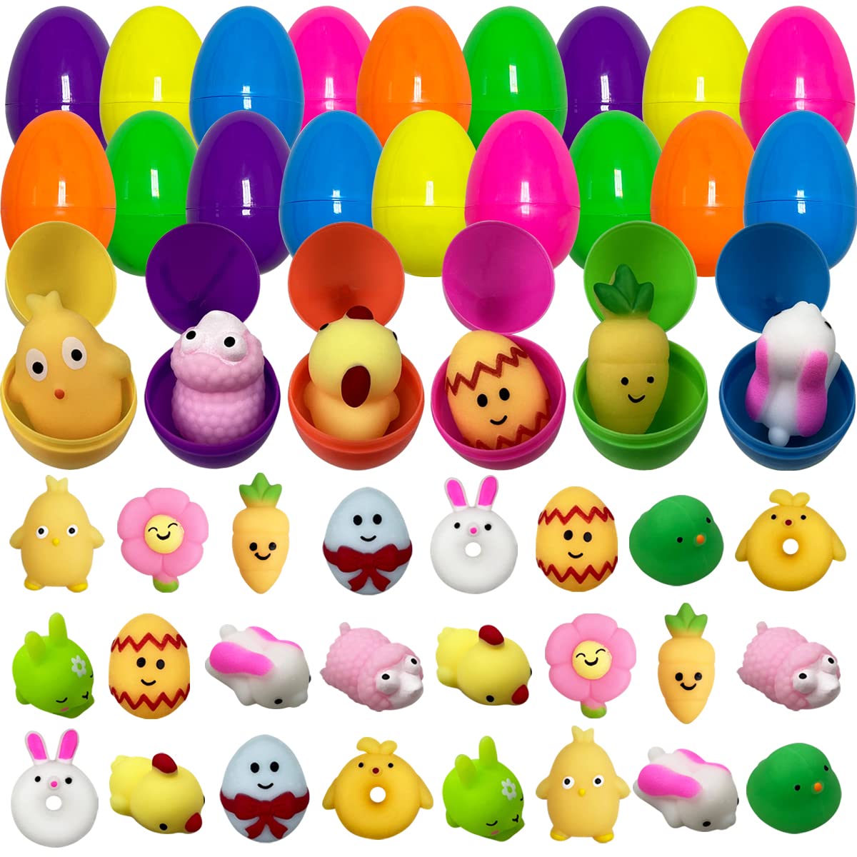 Pinkiwine 24 Pack Easter Eggs with Mochi Squishies – Colorful Easter Toys & Basket Fillers