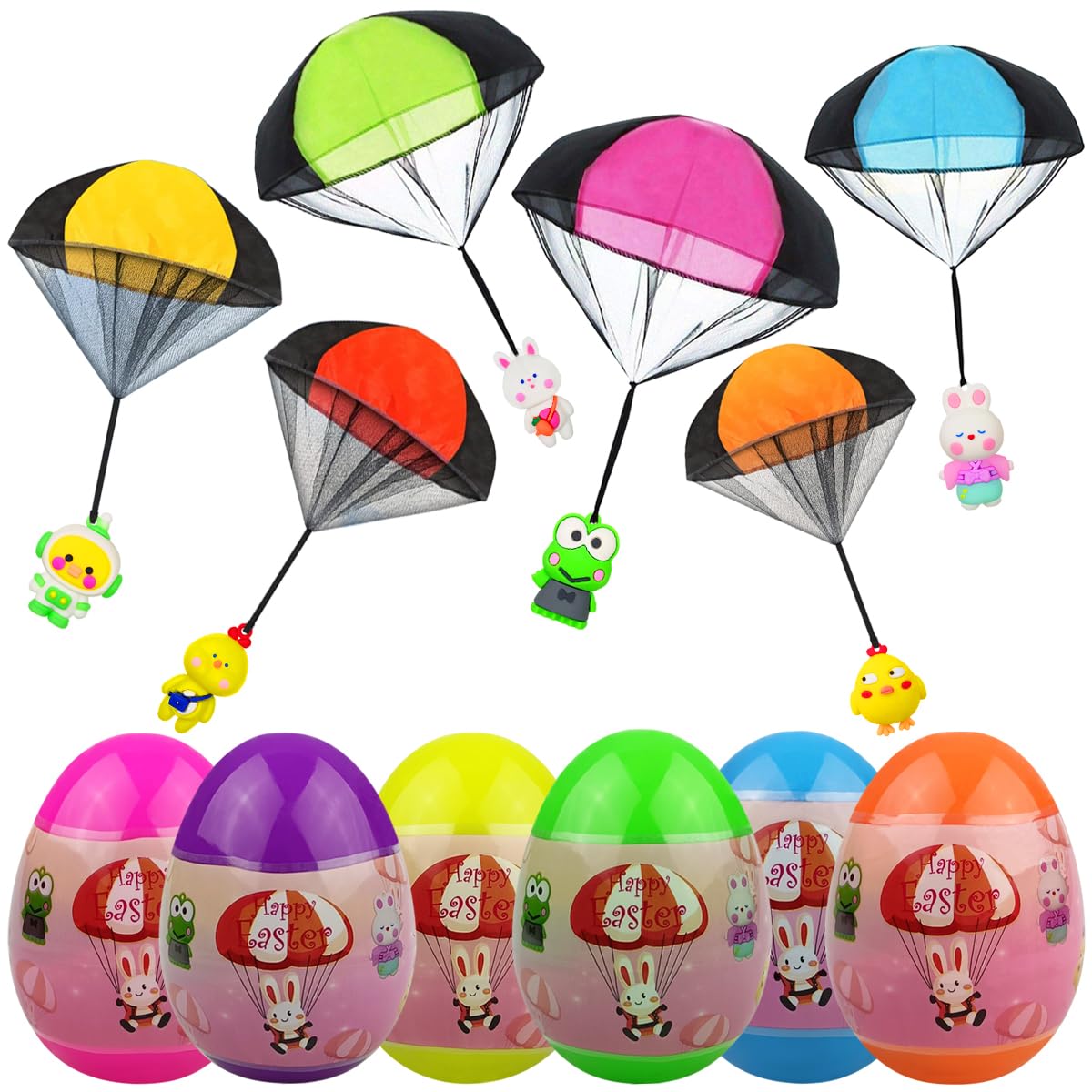 Pinkiwine 6 Pack Easter Eggs with Parachute Toys – Fun Easter Basket Fillers for Kids