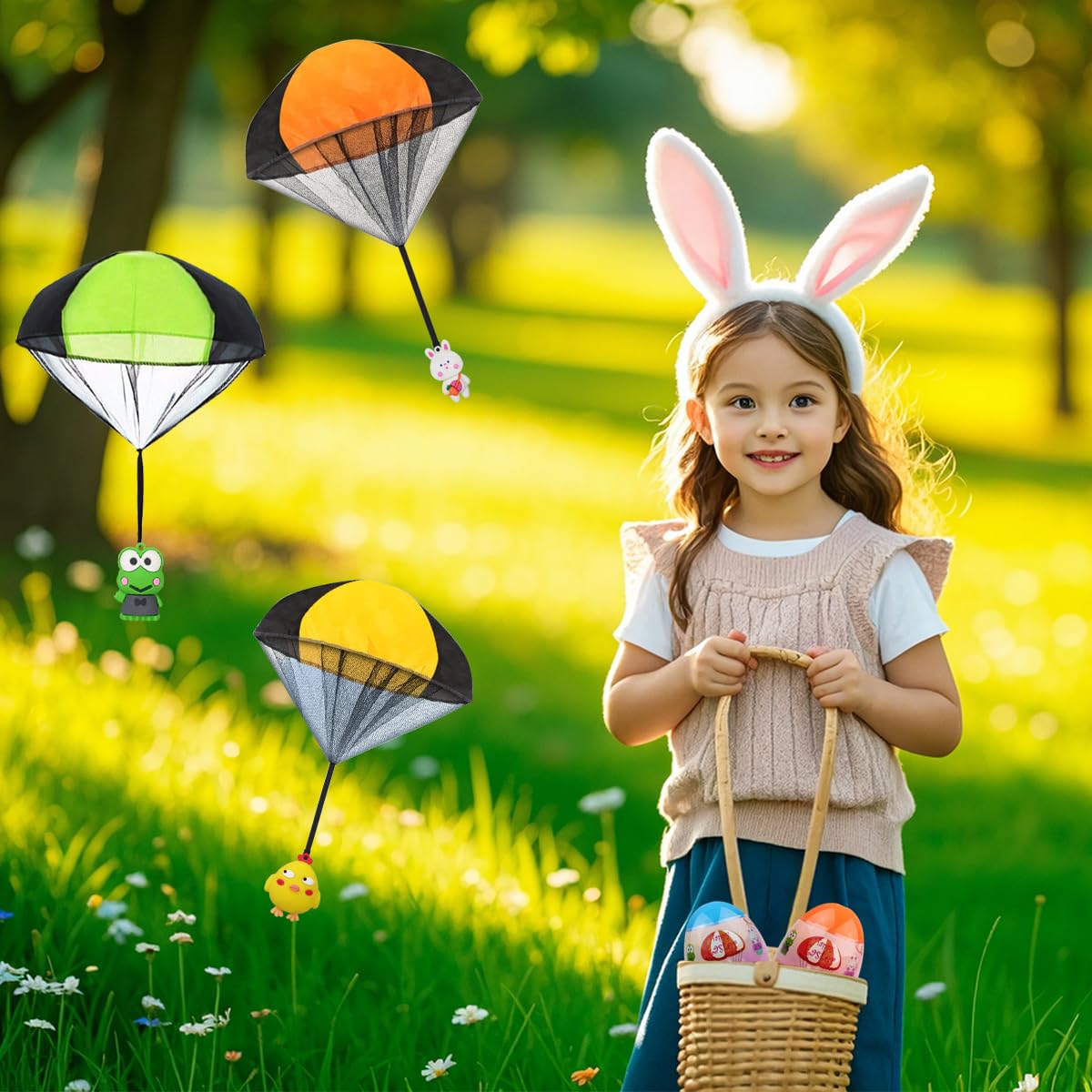Pinkiwine 6 Pack Easter Eggs with Parachute Toys – Fun Easter Basket Fillers for Kids