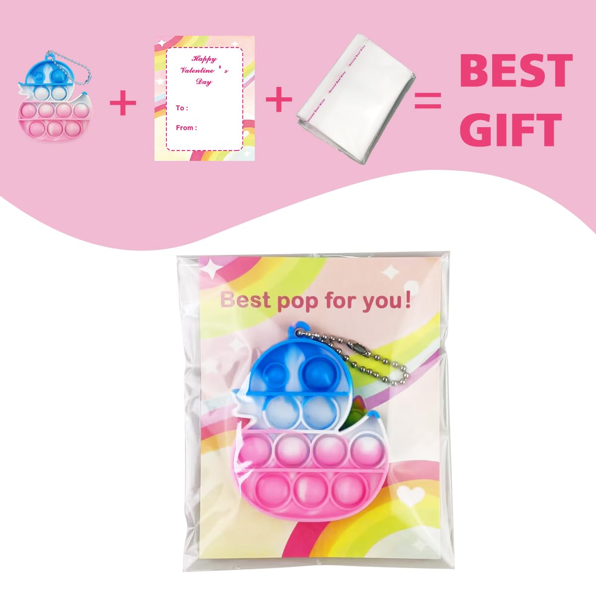 Pinkiwine 24 PCS Valentines Cards with Colorful Pop Toys – Kids Classroom Gifts & Party Favors