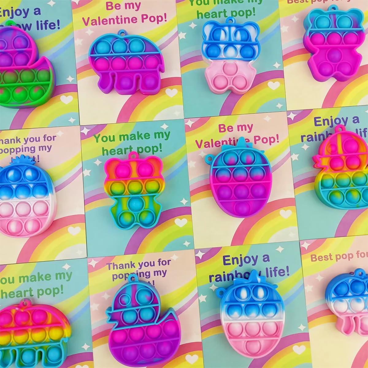 Pinkiwine 24 PCS Valentines Cards with Colorful Pop Toys – Kids Classroom Gifts & Party Favors