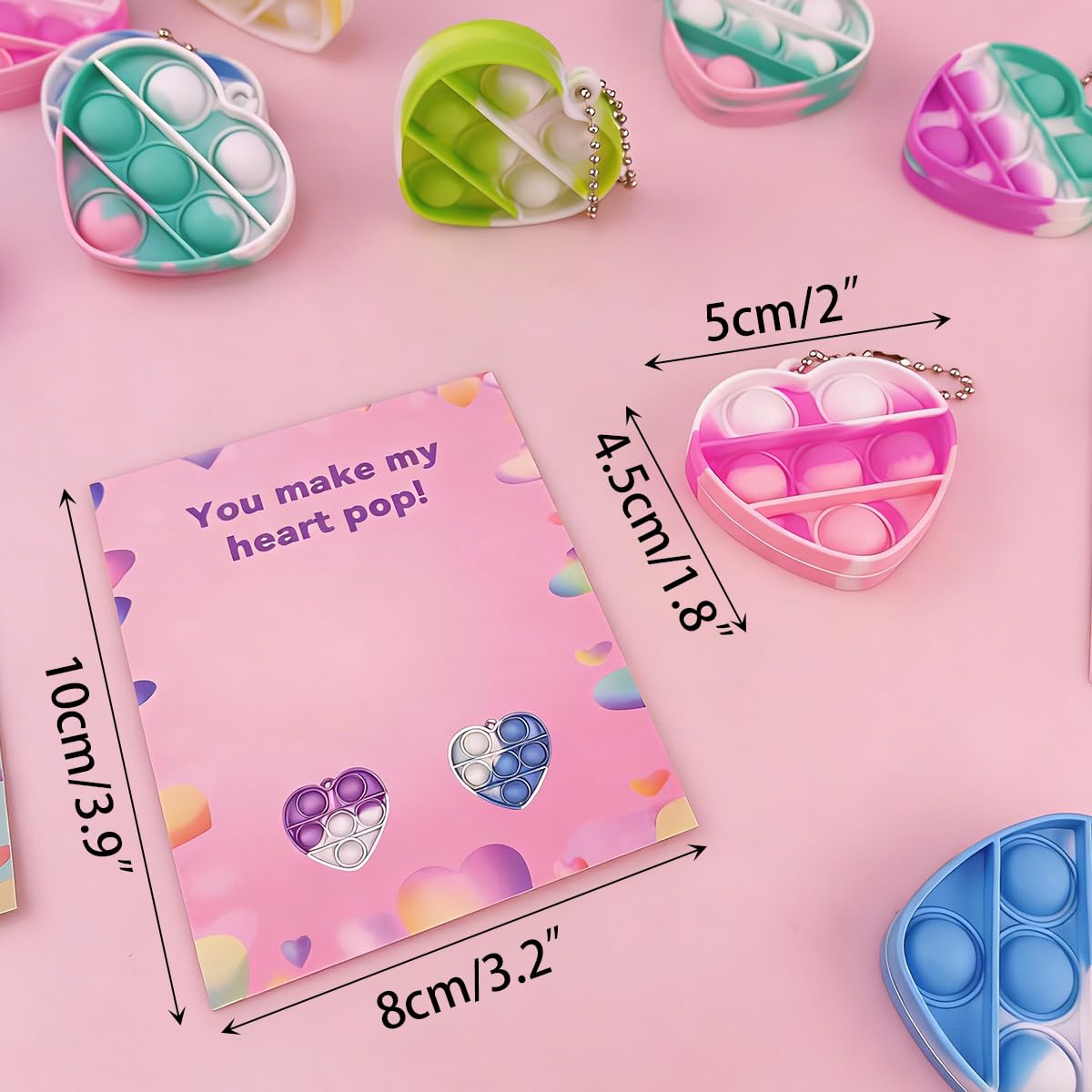 Pinkiwine 24 PCS Valentines Cards with Heart Pop Toys – Kids Valentines Day Cards & Party Favors