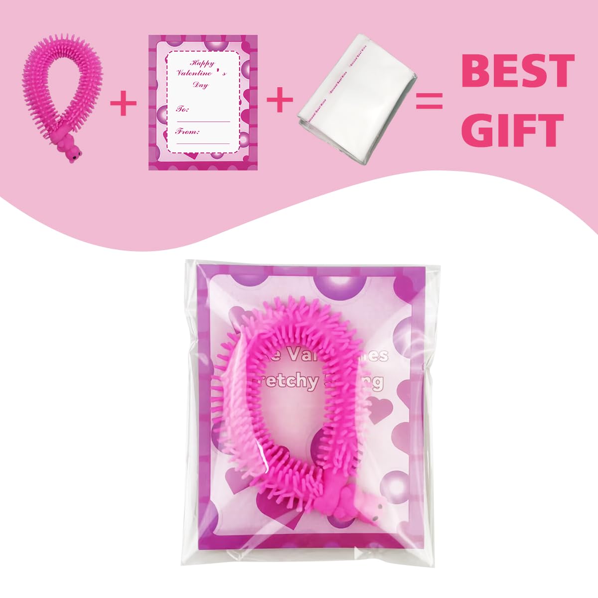 Pinkiwine 24 Pack Valentines Cards with Stretchy String Toys – Kids Classroom Valentines Day Gifts & Party Favors
