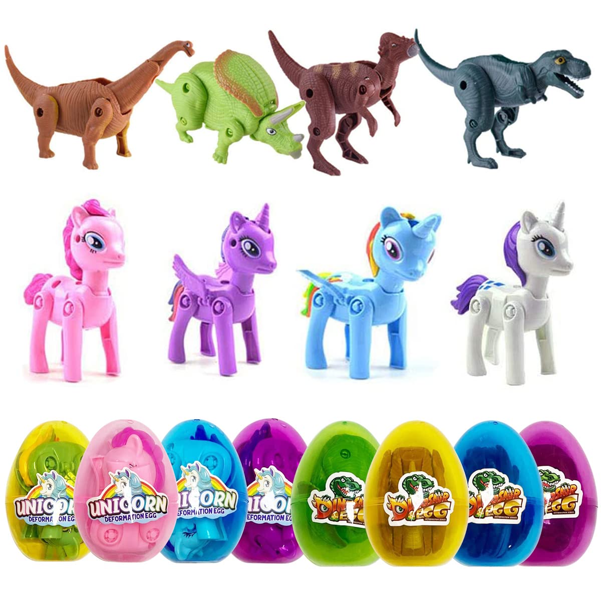 Pinkiwine 8 Pack Jumbo Unicorn & Dinosaur Deformation Eggs – Easter Toy Eggs Inside