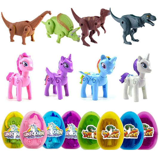 Pinkiwine 8 Pack Jumbo Unicorn & Dinosaur Deformation Eggs – Easter Toy Eggs Inside