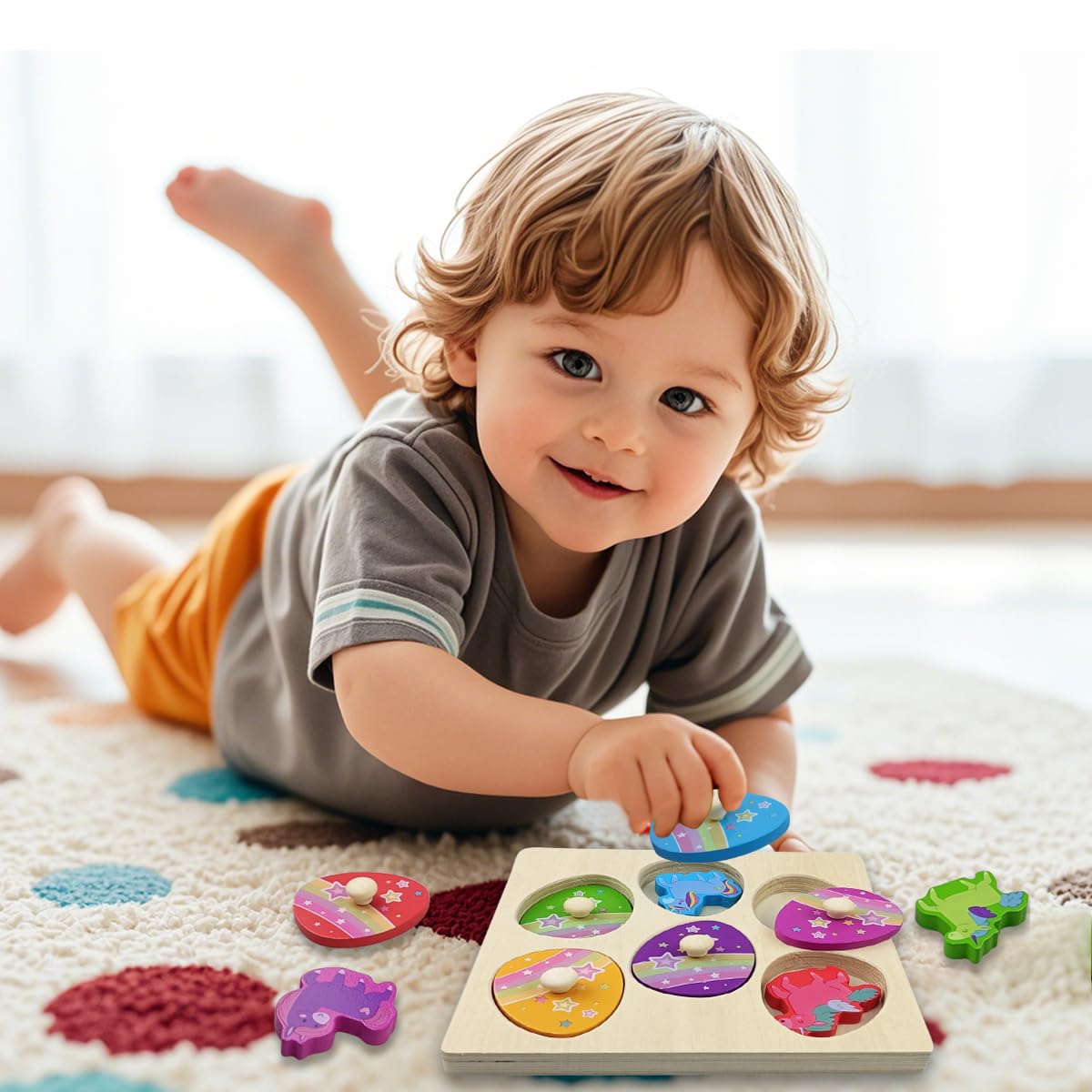 Pinkiwine Unicorn Wooden Peg Puzzles – Montessori Toys for Kids & Toddlers