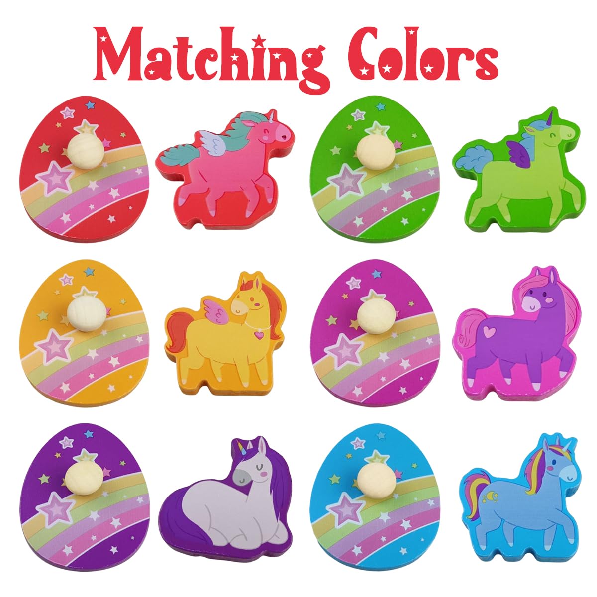 Pinkiwine Unicorn Wooden Peg Puzzles – Montessori Toys for Kids & Toddlers