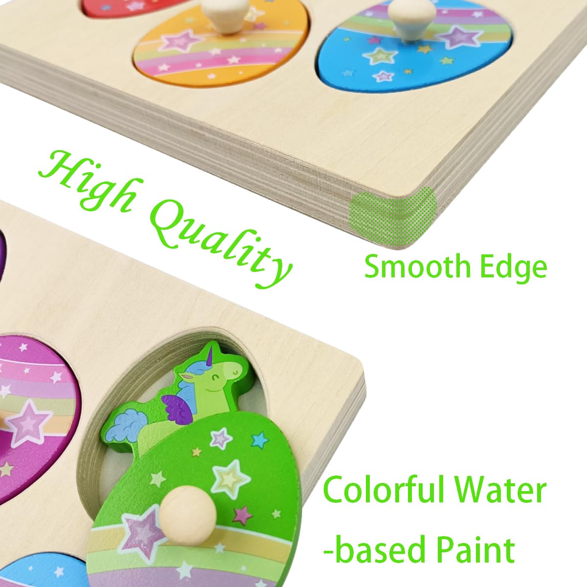Pinkiwine Unicorn Wooden Peg Puzzles – Montessori Toys for Kids & Toddlers