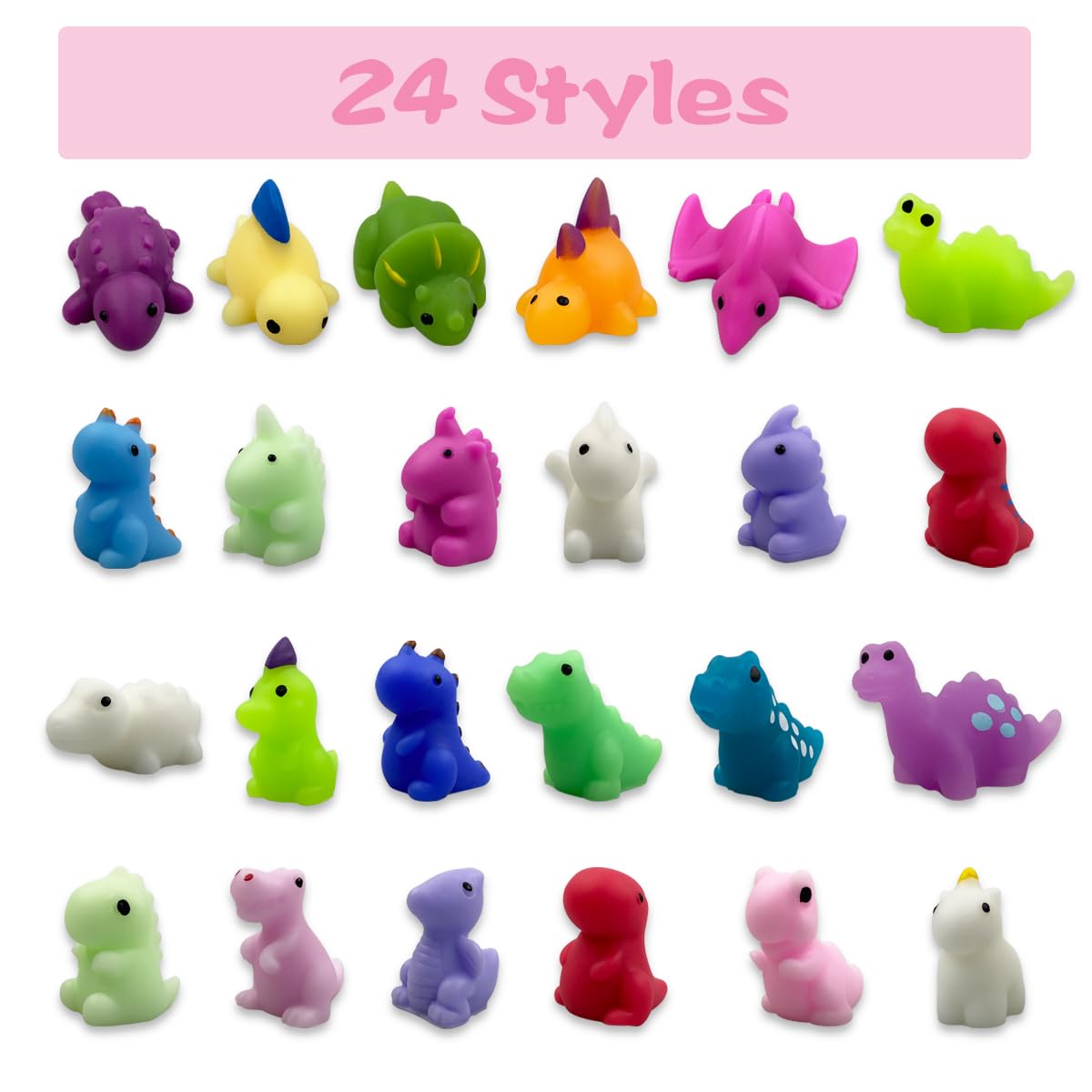Pinkiwine 24-Pack Dinosaur Mochi Squishy Valentines Cards – Kids Class Gifts & Party Favors
