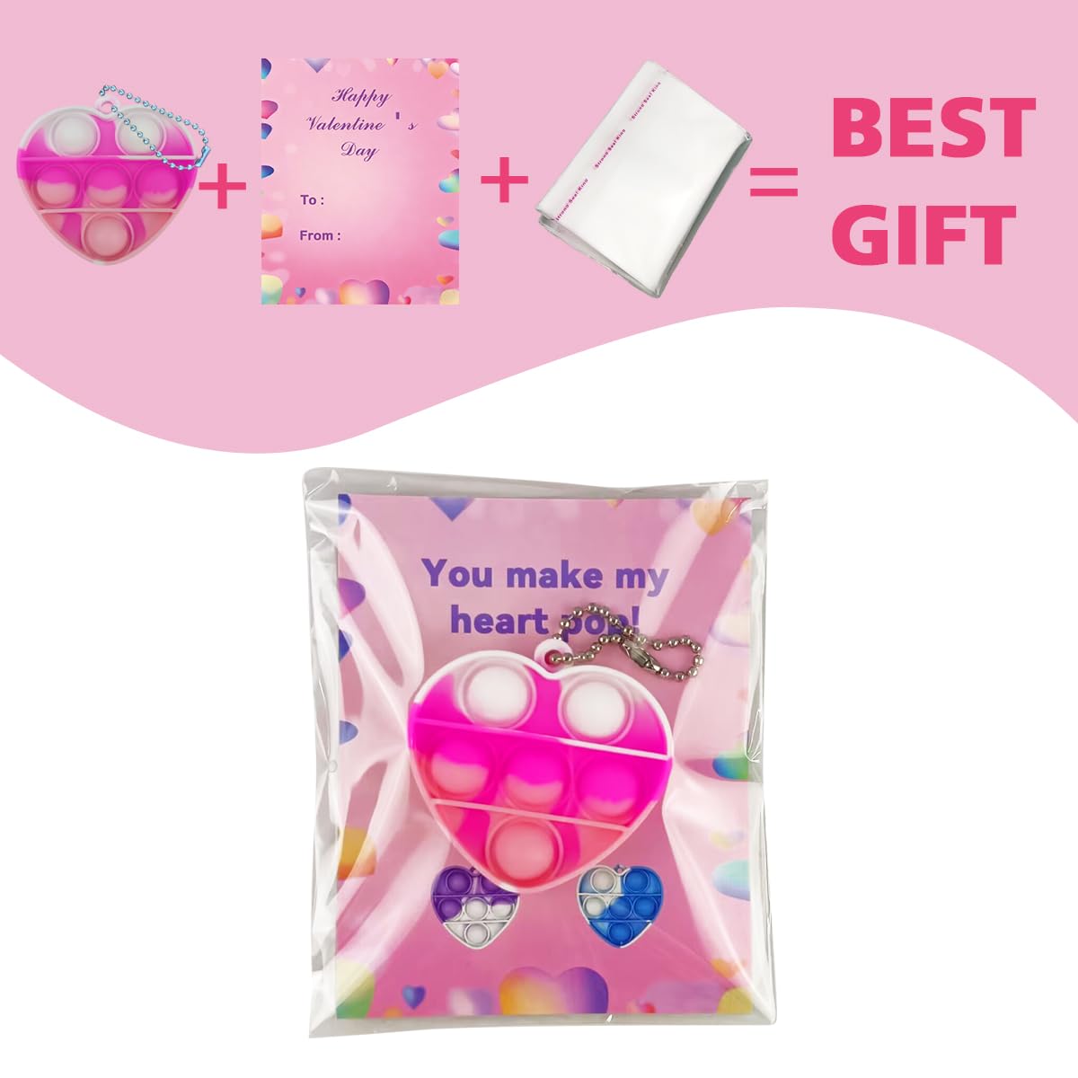 Pinkiwine 24 PCS Valentines Cards with Heart Pop Toys – Kids Valentines Day Cards & Party Favors