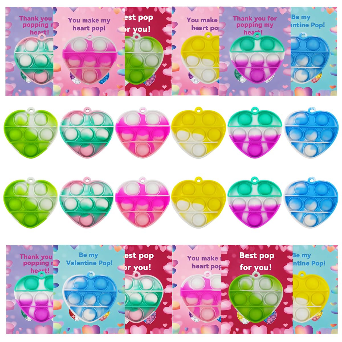 Pinkiwine 24 PCS Valentines Cards with Heart Pop Toys – Kids Valentines Day Cards & Party Favors
