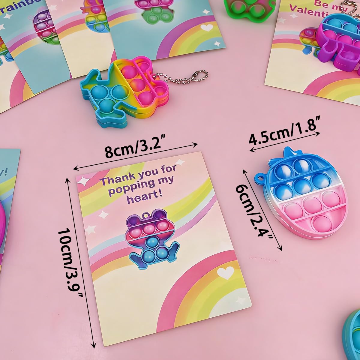 Pinkiwine 24 PCS Valentines Cards with Colorful Pop Toys – Kids Classroom Gifts & Party Favors