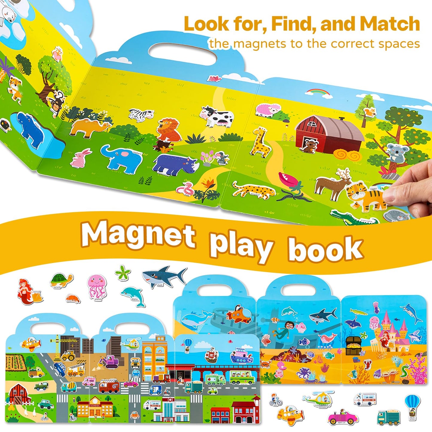 pinkking Magnetic Portable Playboard – Vehicles, Farm & Ocean 3-Set Activity Magnet Book