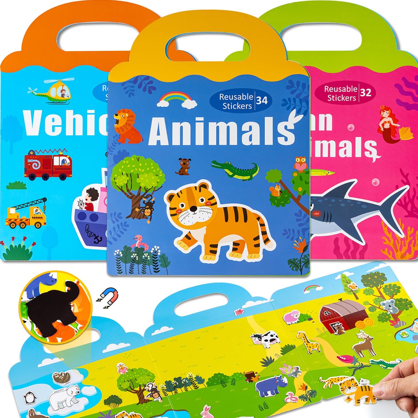 pinkking Magnetic Portable Playboard – Vehicles, Farm & Ocean 3-Set Activity Magnet Book