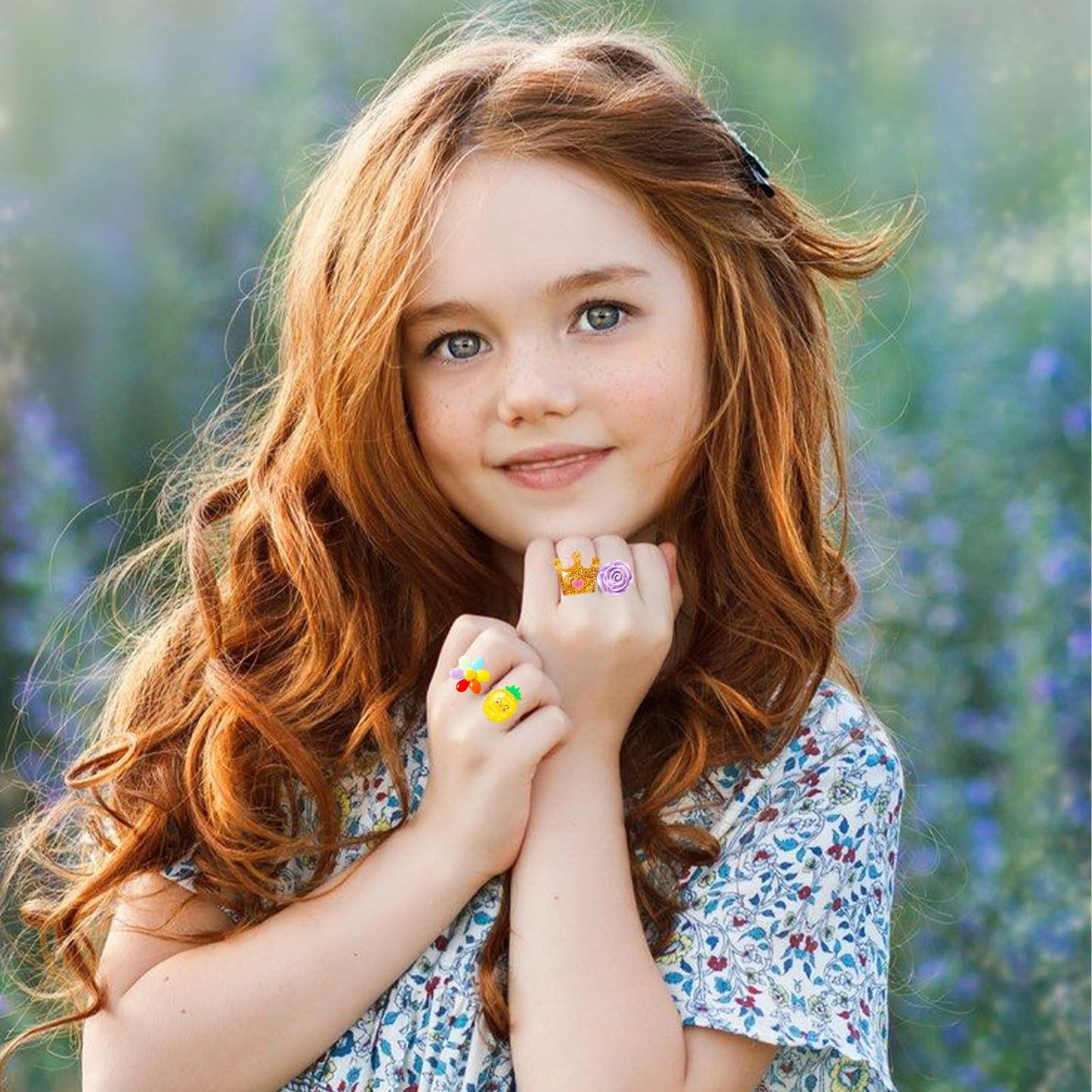 PinkSheep Little Girl Jewel Rings in Heart Box – Adjustable Dress-Up Rings for Kids