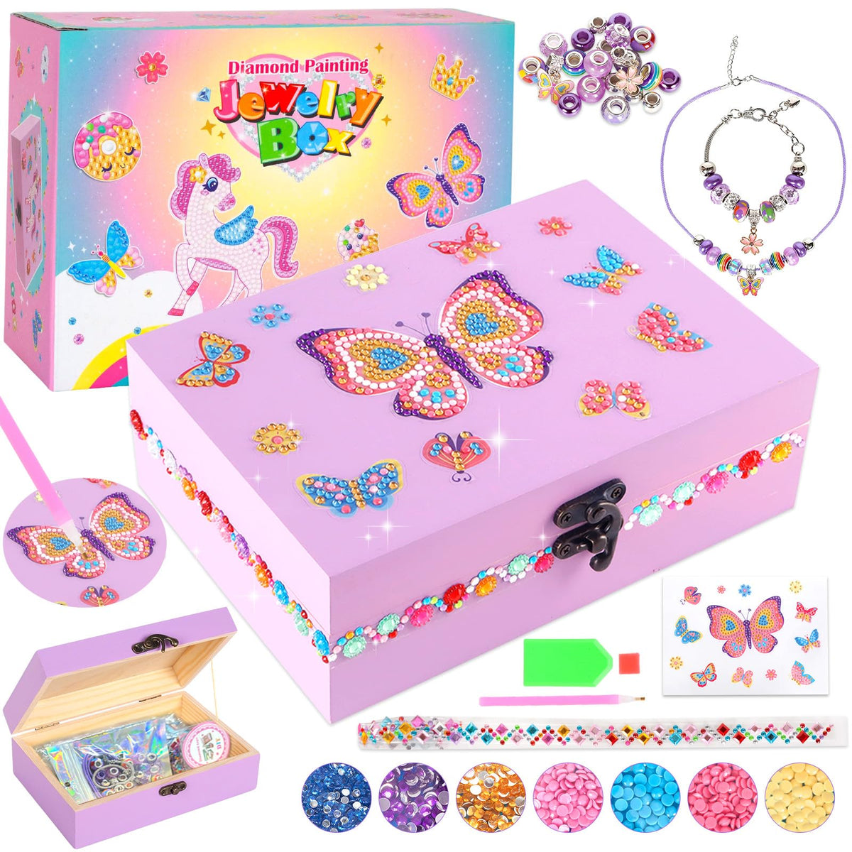 PinkSheep Butterfly Jewelry Box DIY Kit for Girls 6-12 – Creative Keepsake with Necklace & Bracelet