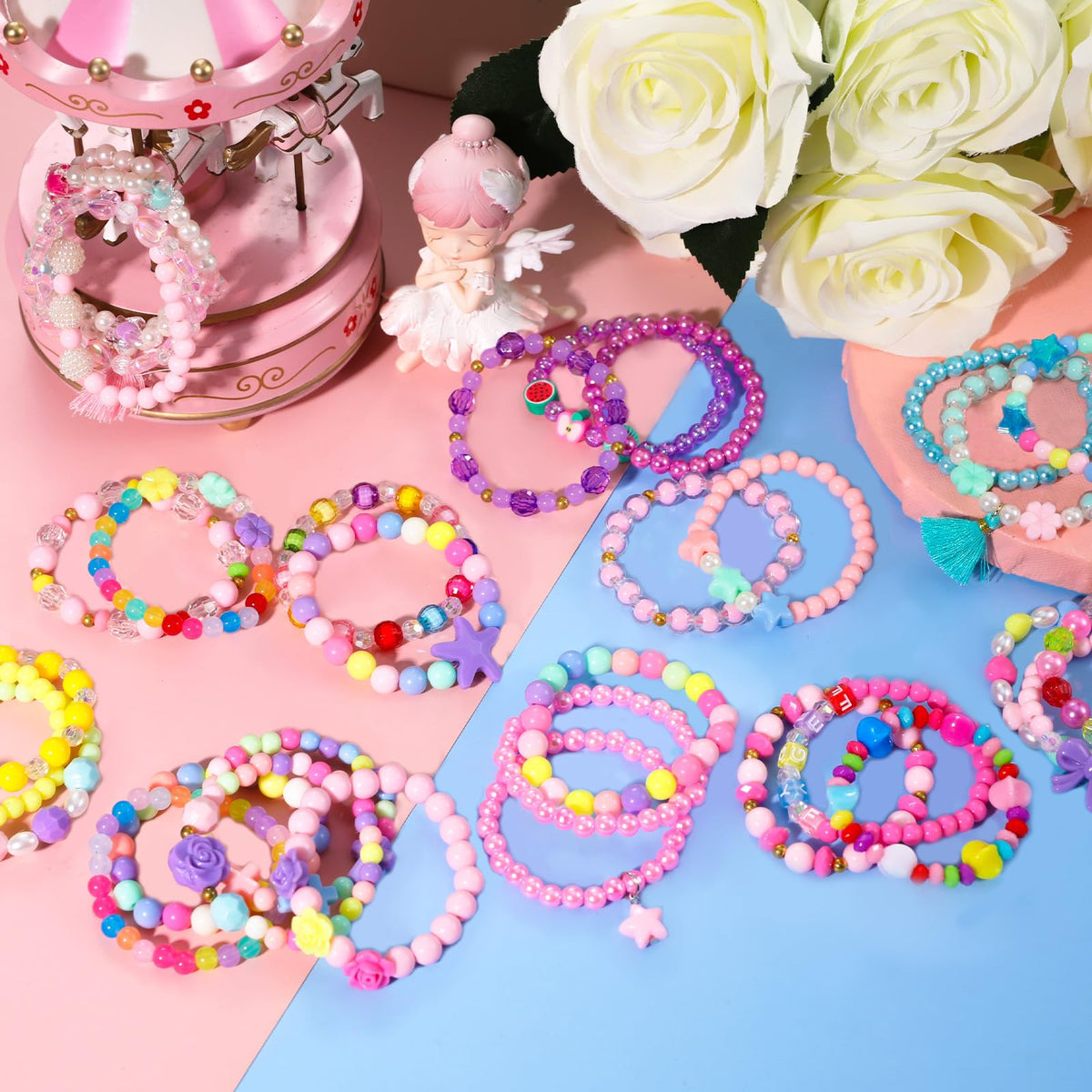 PinkSheep 36-Piece Girls Bracelets Set – Colorful Kids Jewelry