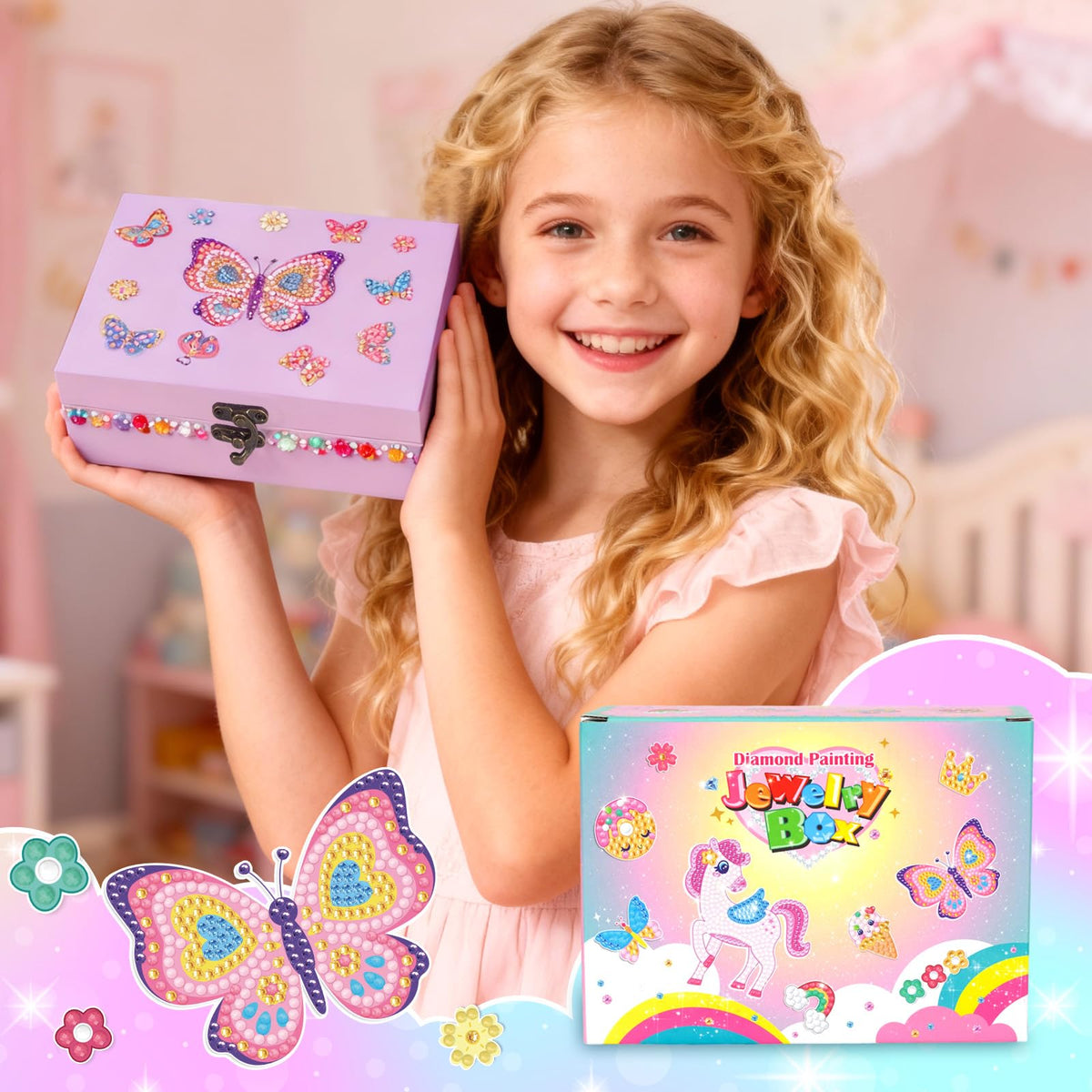 PinkSheep Butterfly Jewelry Box DIY Kit for Girls 6-12 – Creative Keepsake with Necklace & Bracelet