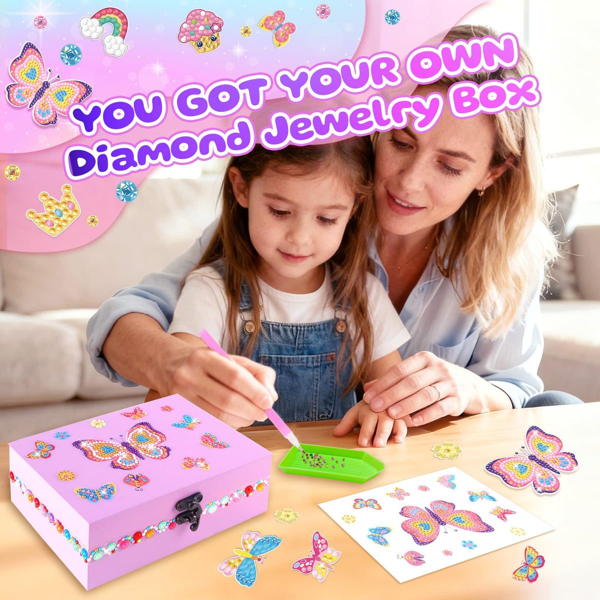 PinkSheep Butterfly Jewelry Box DIY Kit for Girls 6-12 – Creative Keepsake with Necklace & Bracelet
