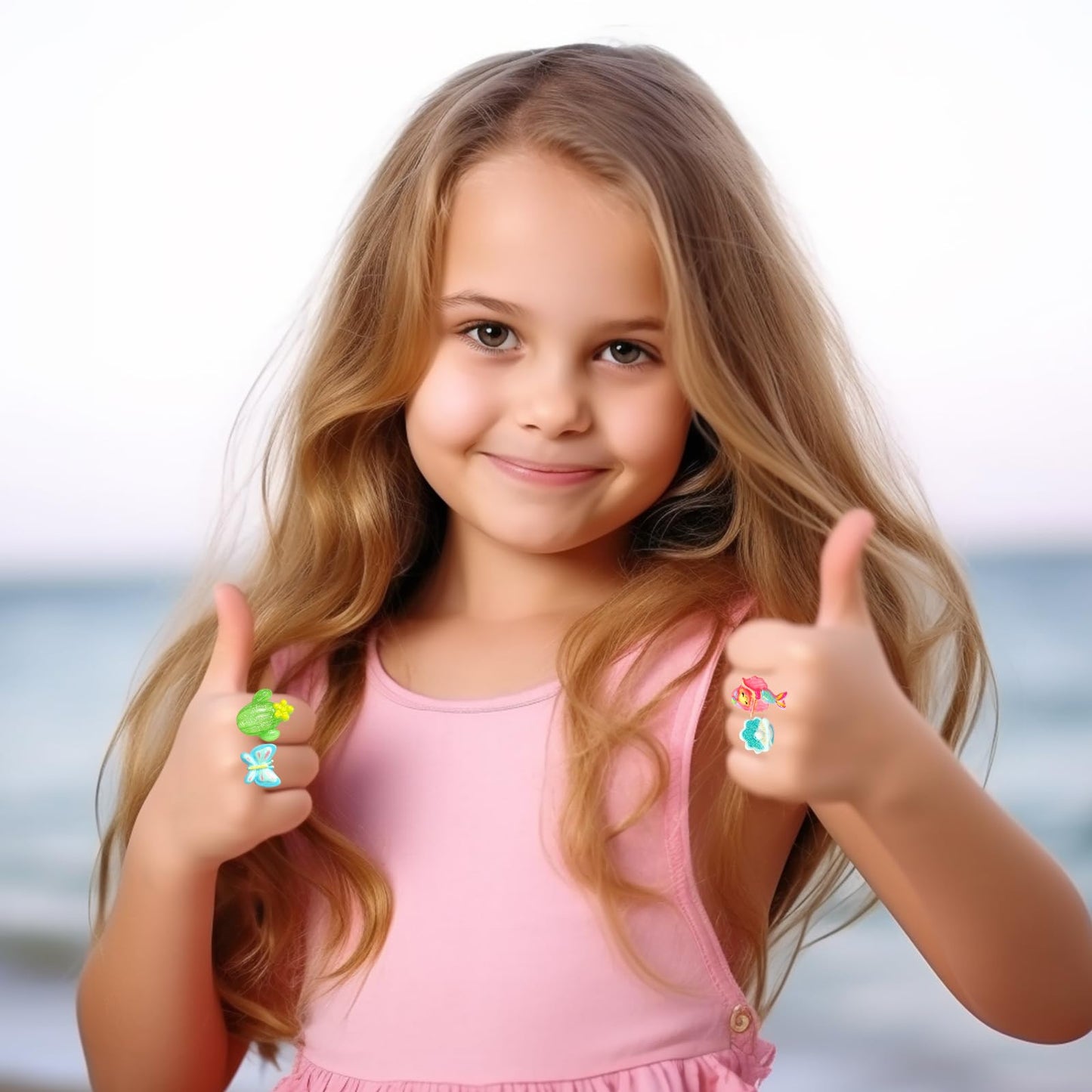 PinkSheep Little Girl Jewel Rings in Heart Box – Adjustable Dress-Up Rings for Kids