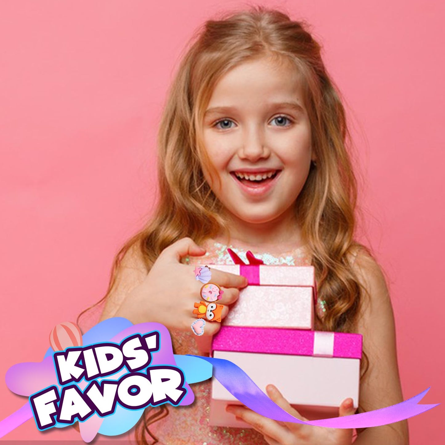 PinkSheep Little Girl Jewel Rings – Adjustable Princess Ring Set in Gift Box for Ages 3-12