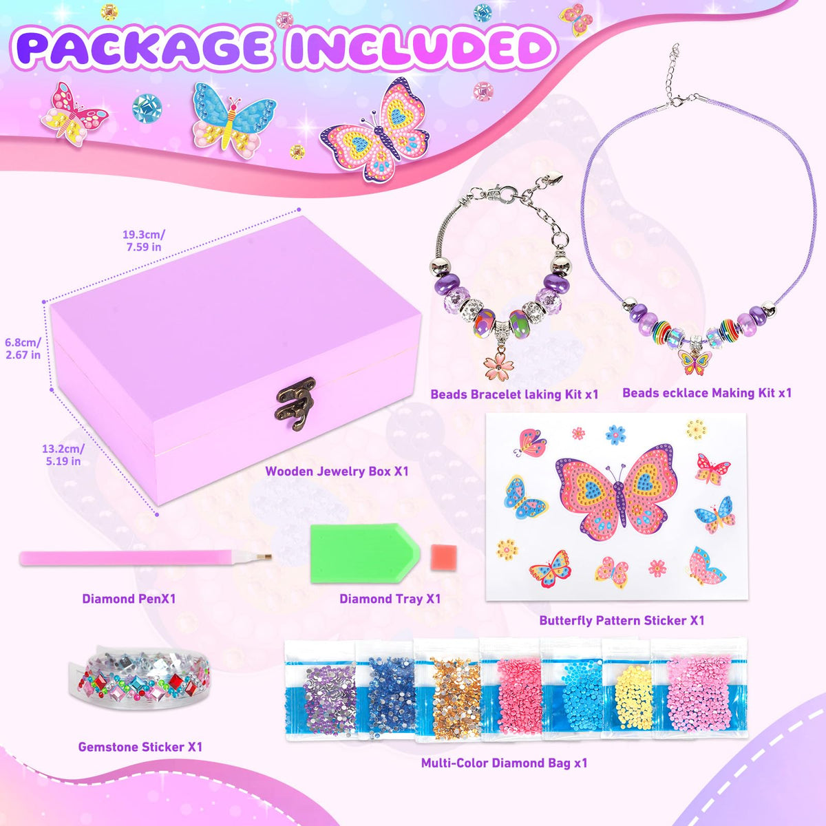 PinkSheep Butterfly Jewelry Box DIY Kit for Girls 6-12 – Creative Keepsake with Necklace & Bracelet