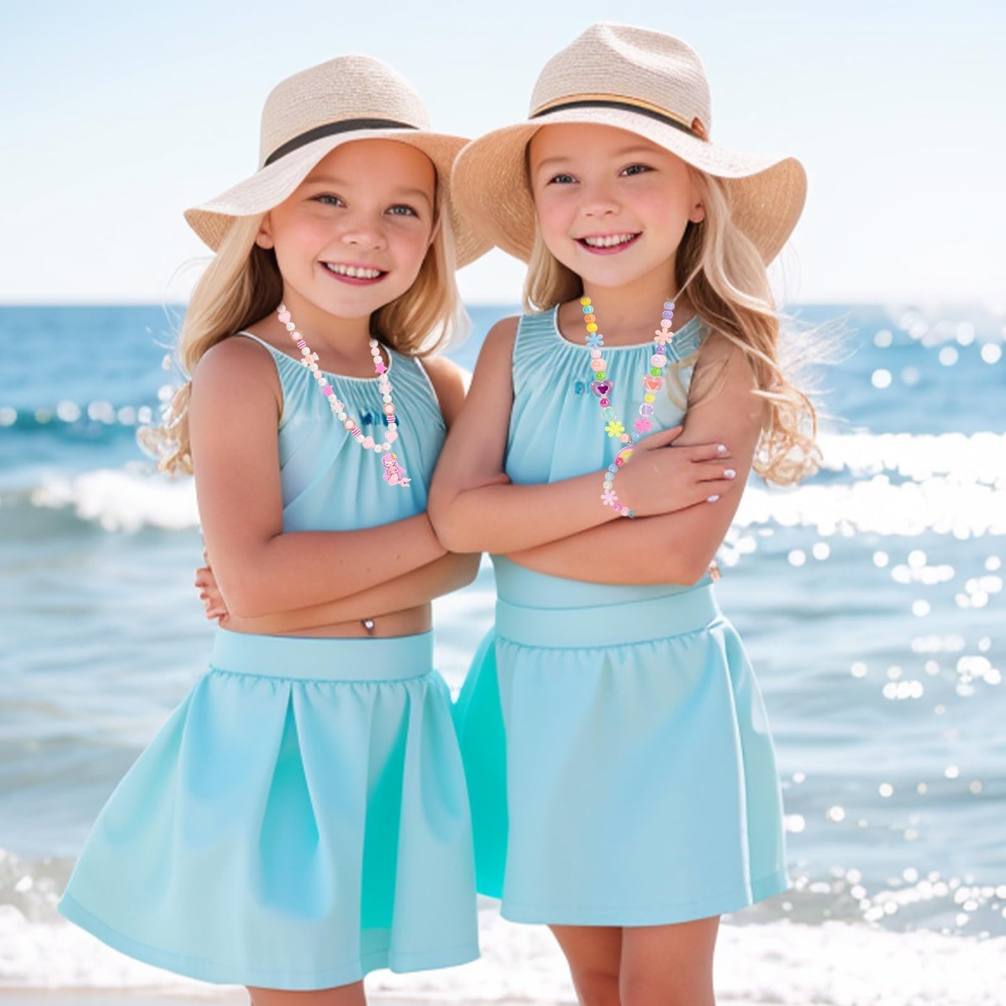 PinkSheep Kids Classic Beaded Jewelry — 3-Set Mermaid Necklaces & Bracelets for Girls