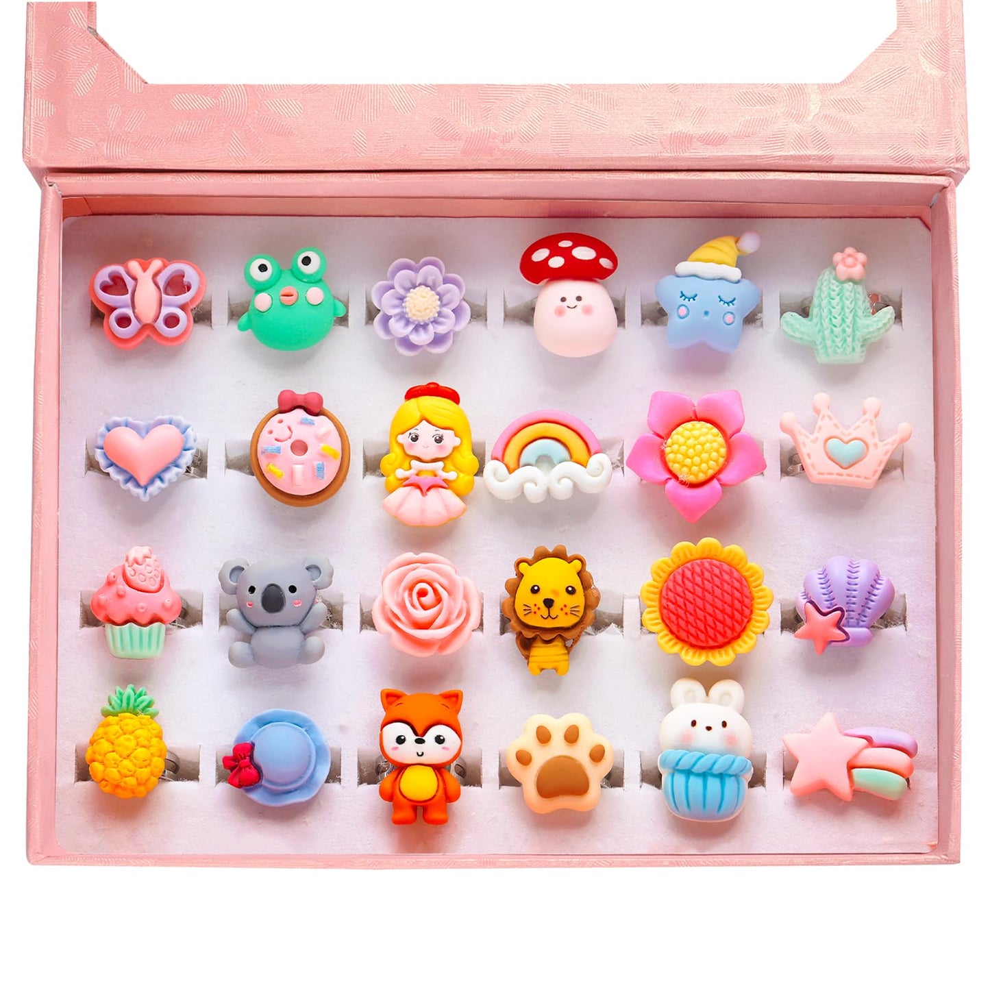 PinkSheep Little Girl Jewel Rings – Adjustable Princess Ring Set in Gift Box for Ages 3-12