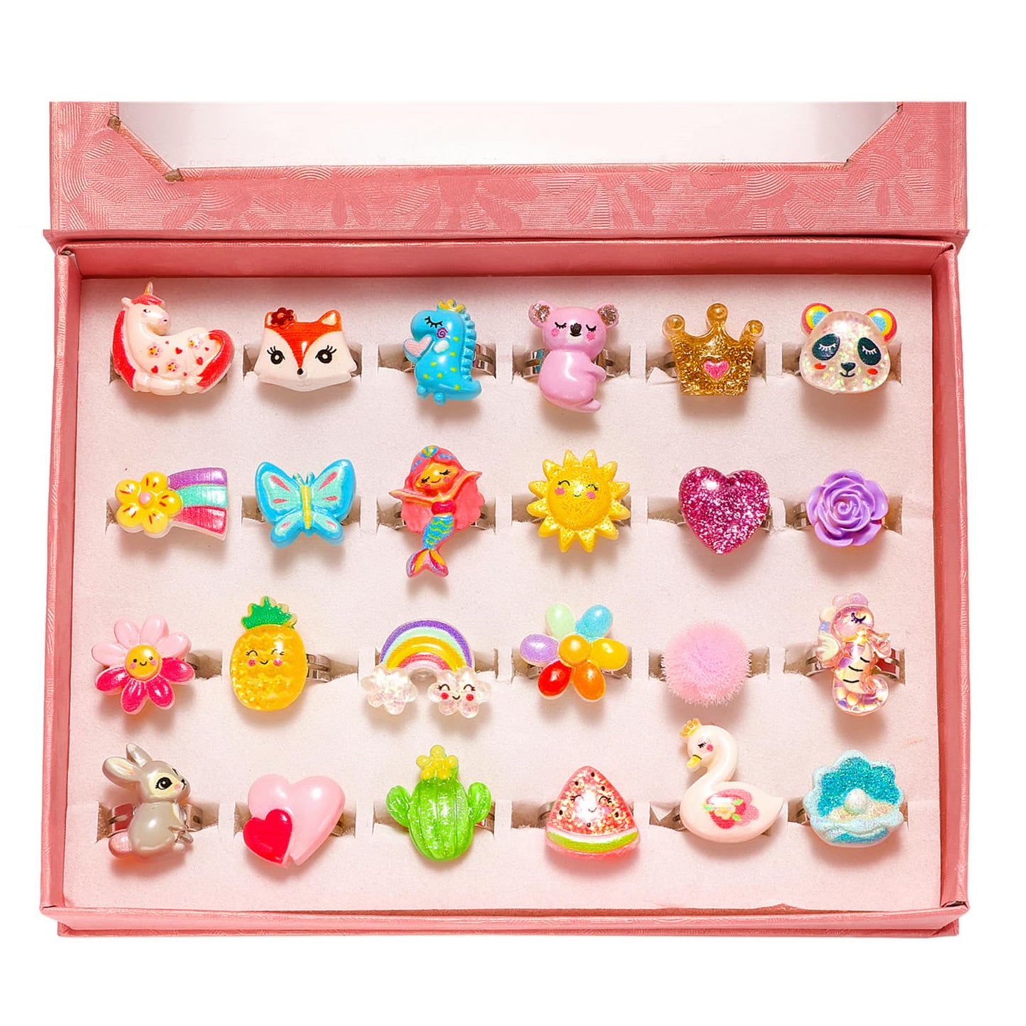 PinkSheep Little Girl Jewel Rings in Heart Box – Adjustable Dress-Up Rings for Kids