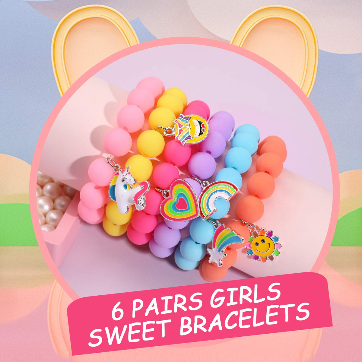 PinkSheep Unicorn Beads Pendant Bracelet Kit – 6 Colorful Kid Friendship Bracelets