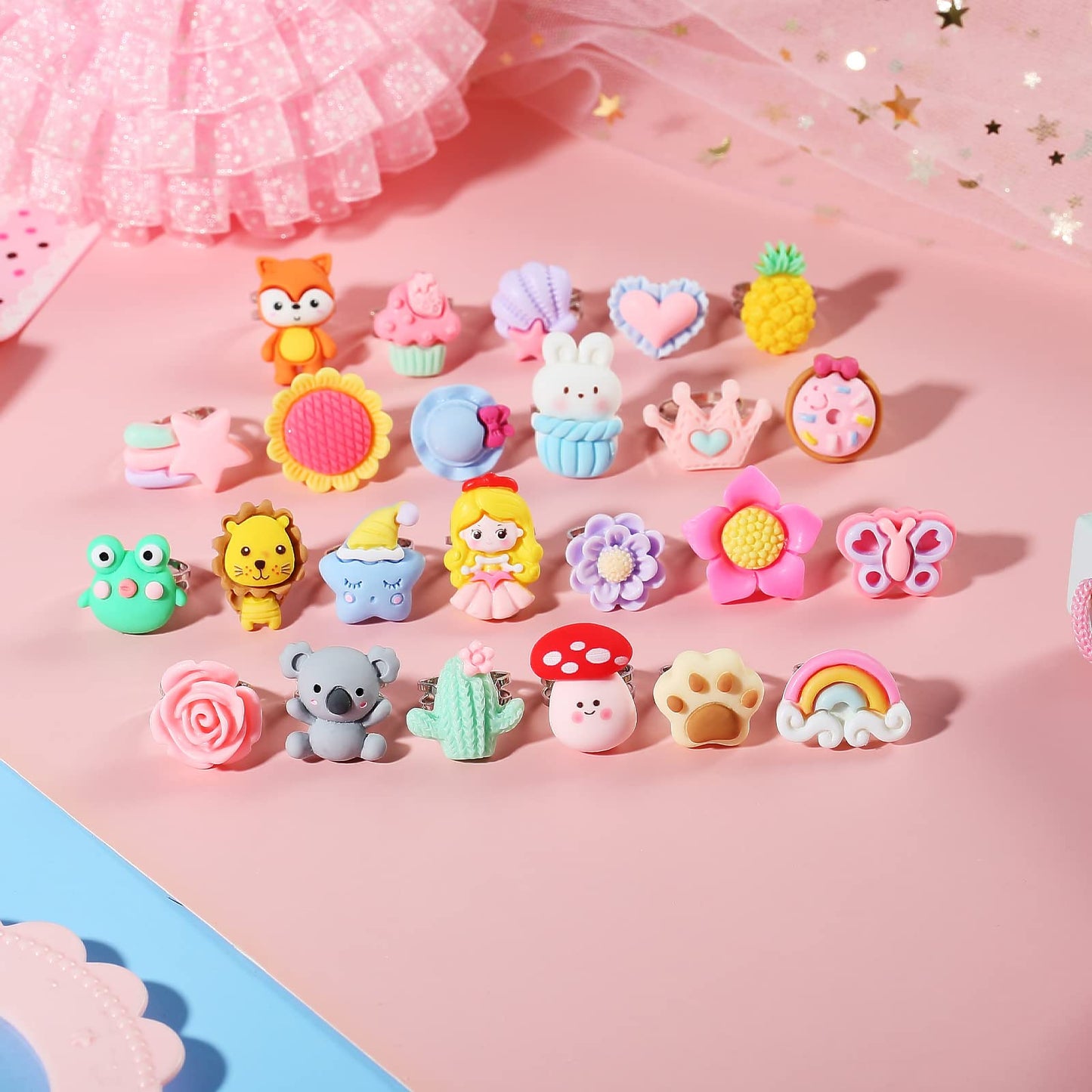 PinkSheep Little Girl Jewel Rings – Adjustable Princess Ring Set in Gift Box for Ages 3-12