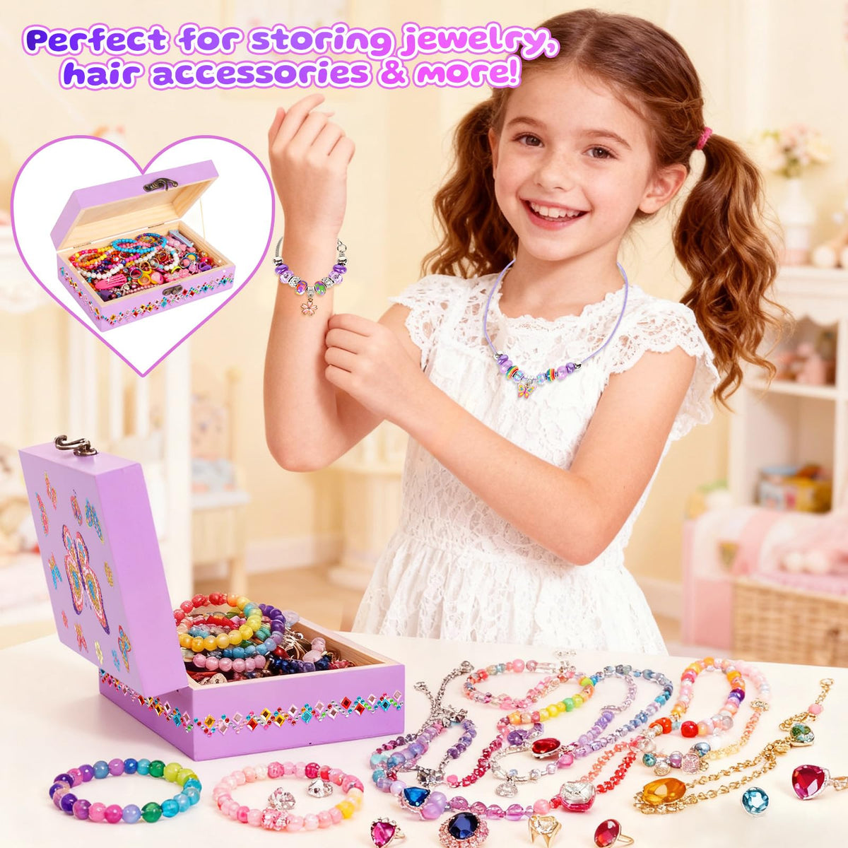 PinkSheep Butterfly Jewelry Box DIY Kit for Girls 6-12 – Creative Keepsake with Necklace & Bracelet